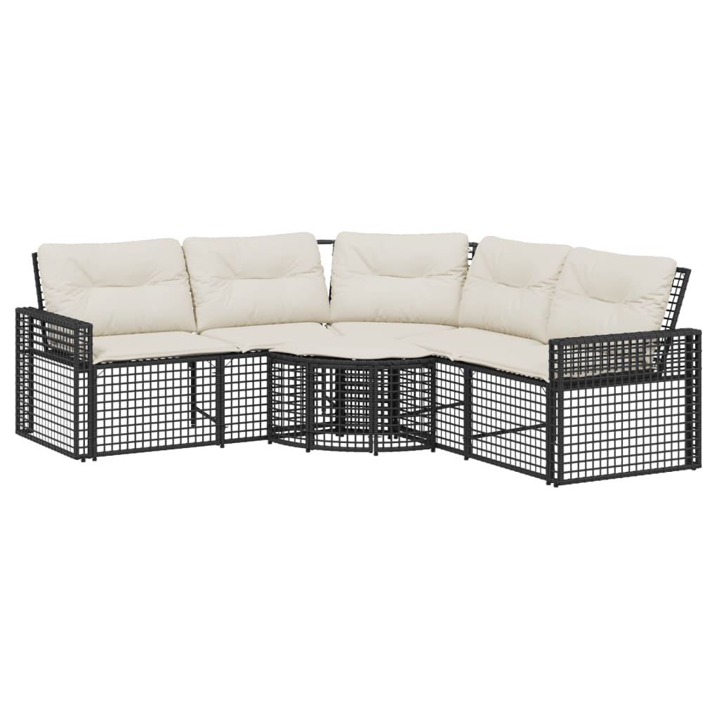 vidaXL Gartensofa in L-Form mit Kissen und Fußbank Schwarz Poly Rattan
