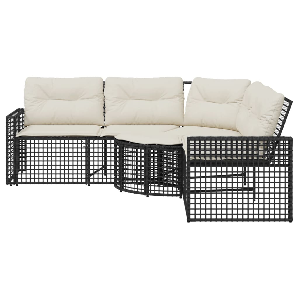 vidaXL Gartensofa in L-Form mit Kissen und Fußbank Schwarz Poly Rattan