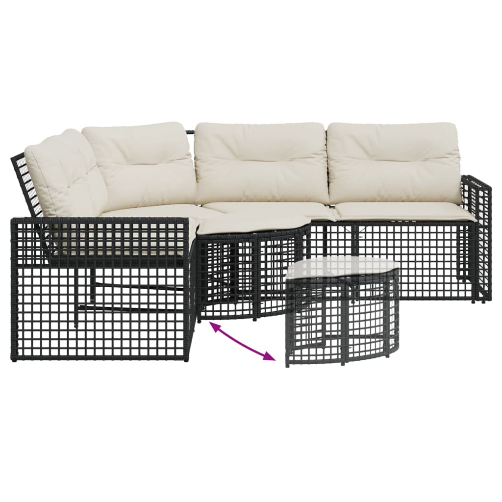 vidaXL Gartensofa in L-Form mit Kissen und Fußbank Schwarz Poly Rattan