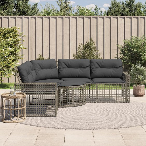 vidaXL Gartensofa in L-Form mit Kissen und Fußbank Schwarz Poly Rattan