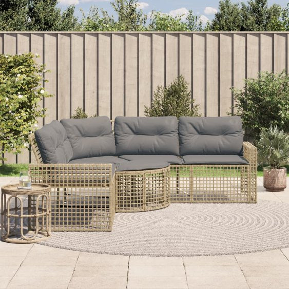 vidaXL Gartensofa in L-Form mit Kissen und Fußbank Schwarz Poly Rattan
