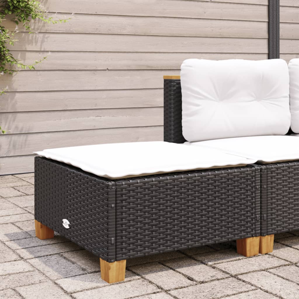 vidaXL Gartenhocker mit Kissen Schwarz 63,5x56x32 cm Poly Rattan