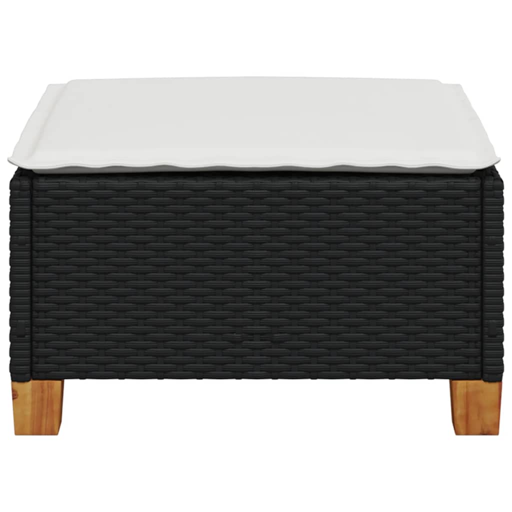 vidaXL Gartenhocker mit Kissen Schwarz 63,5x56x32 cm Poly Rattan