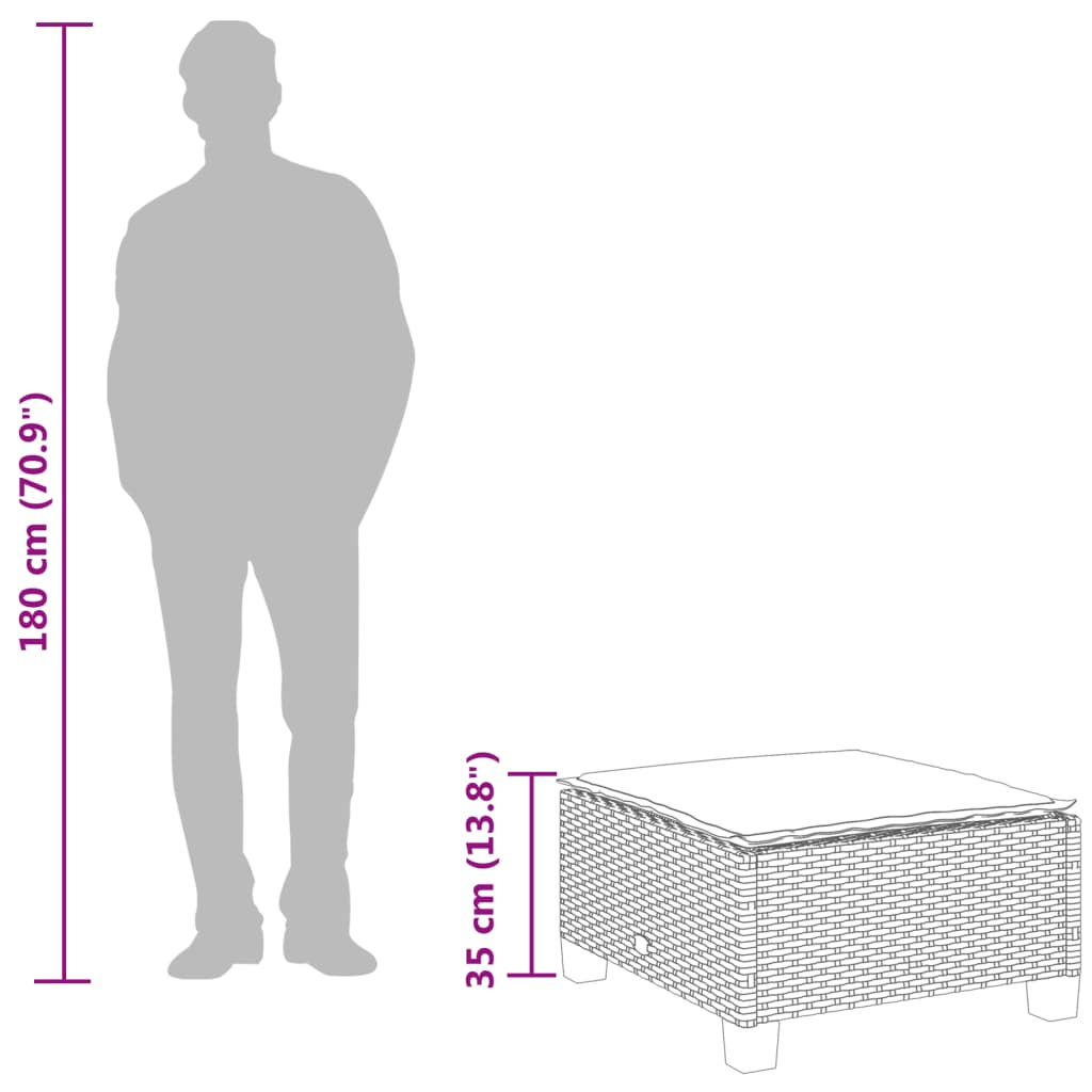 vidaXL Gartenhocker mit Kissen Schwarz 63,5x56x32 cm Poly Rattan