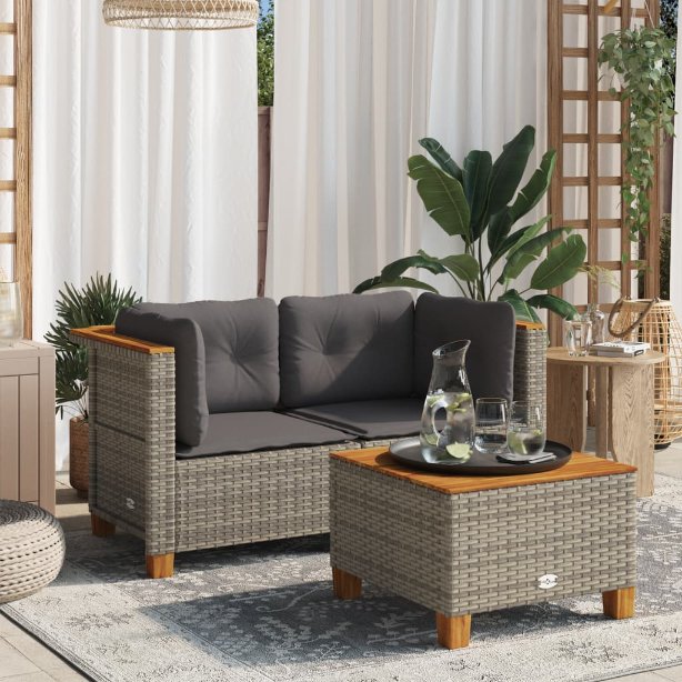 vidaXL Garten-Ecksofa mit Kissen Schwarz Poly Rattan
