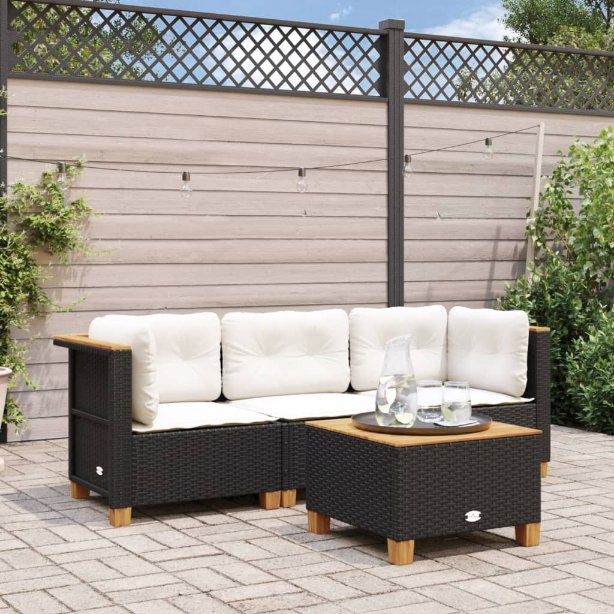 vidaXL Garten-Ecksofa mit Kissen Schwarz Poly Rattan