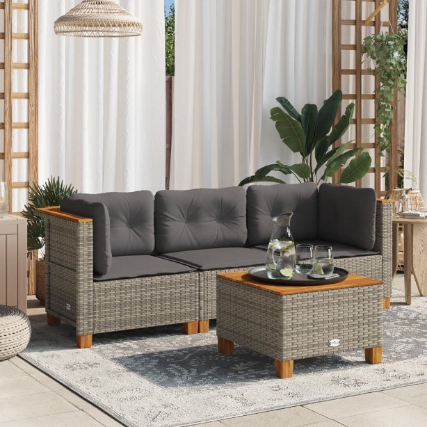 vidaXL Garten-Ecksofa mit Kissen Schwarz Poly Rattan