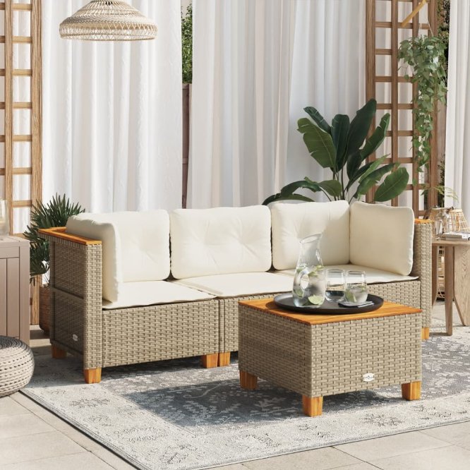vidaXL Garten-Ecksofa mit Kissen Schwarz Poly Rattan
