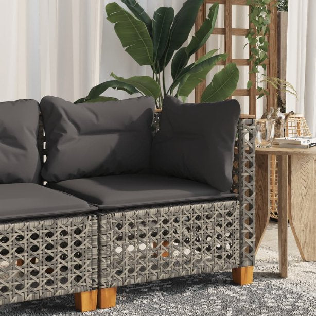 vidaXL Garten-Ecksofa mit Kissen Schwarz Poly Rattan