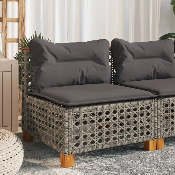 vidaXL Garten-Ecksofa mit Kissen Schwarz Poly Rattan