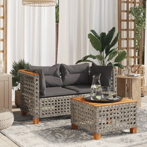 vidaXL Garten-Ecksofa mit Kissen Schwarz Poly Rattan