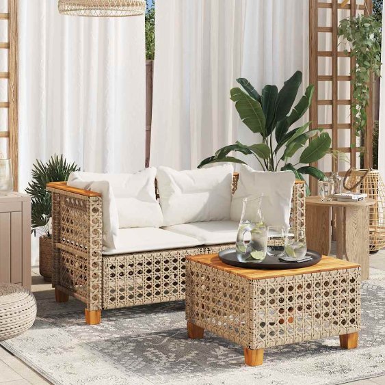 vidaXL Garten-Ecksofa mit Kissen Schwarz Poly Rattan
