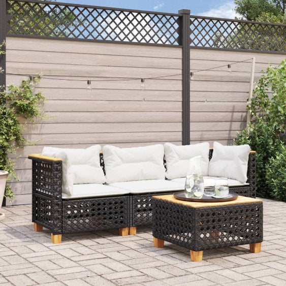 vidaXL Garten-Ecksofa mit Kissen Schwarz Poly Rattan