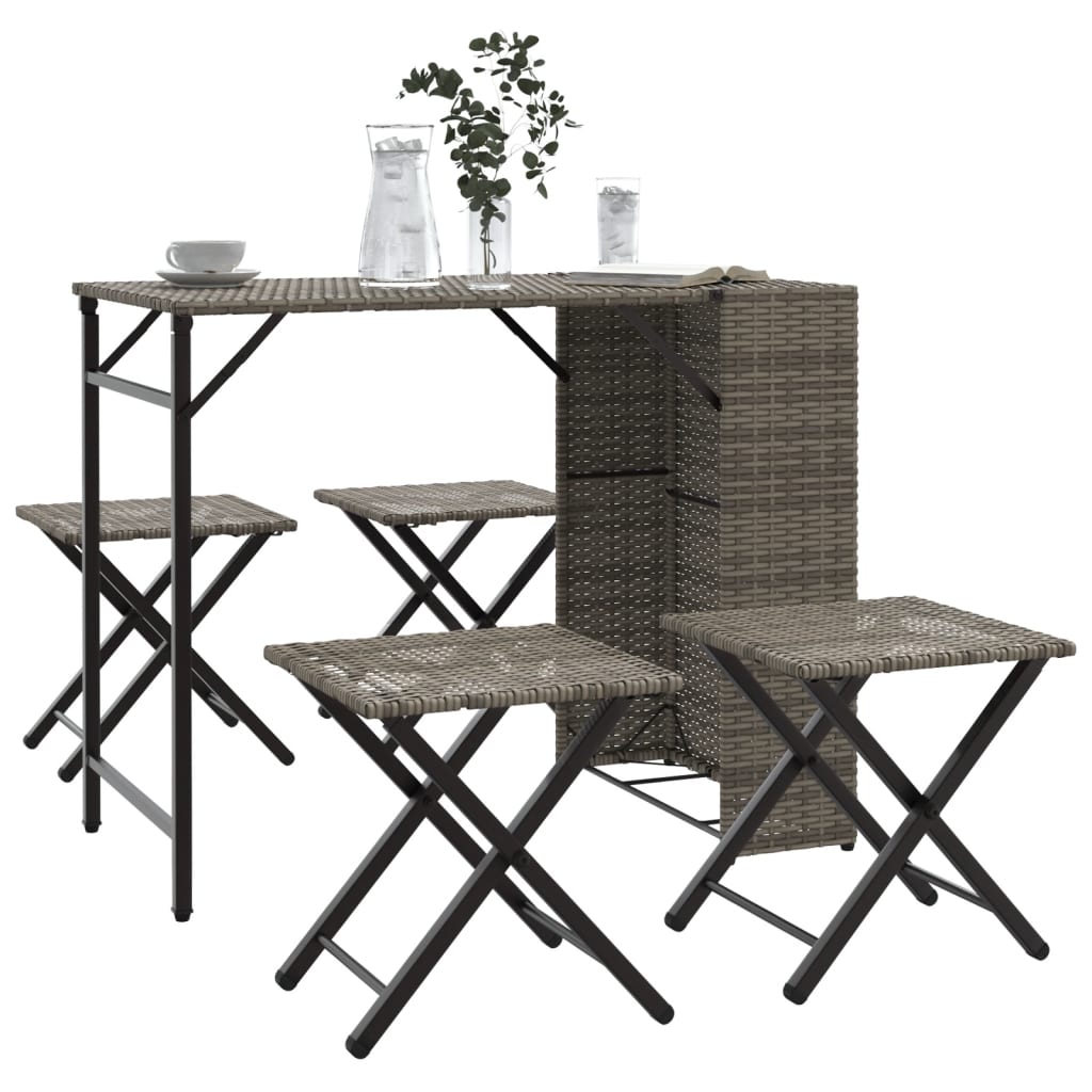 vidaXL 5-tlg. Garten-Essgruppe Faltbar Schwarz Poly Rattan