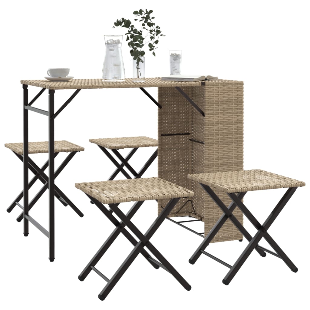 vidaXL 5-tlg. Garten-Essgruppe Faltbar Schwarz Poly Rattan