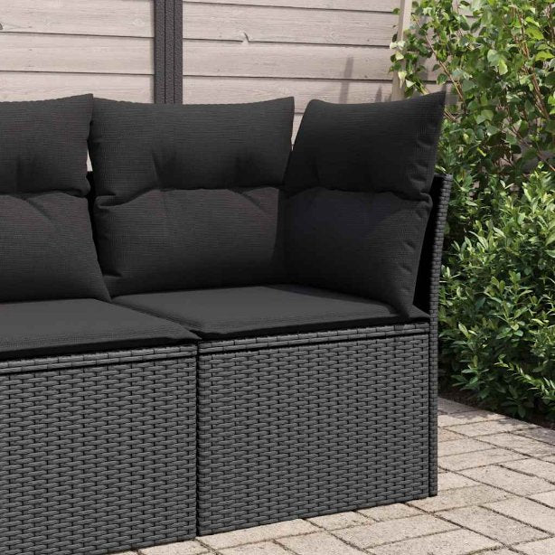 vidaXL Gartensofa ohne Armlehnen mit Kissen Schwarz Poly Rattan