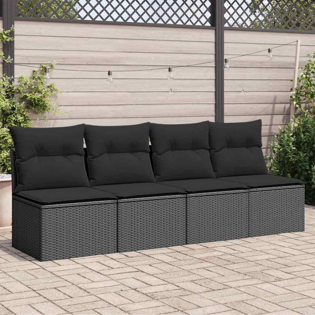 vidaXL Gartensofa ohne Armlehnen mit Kissen Schwarz Poly Rattan