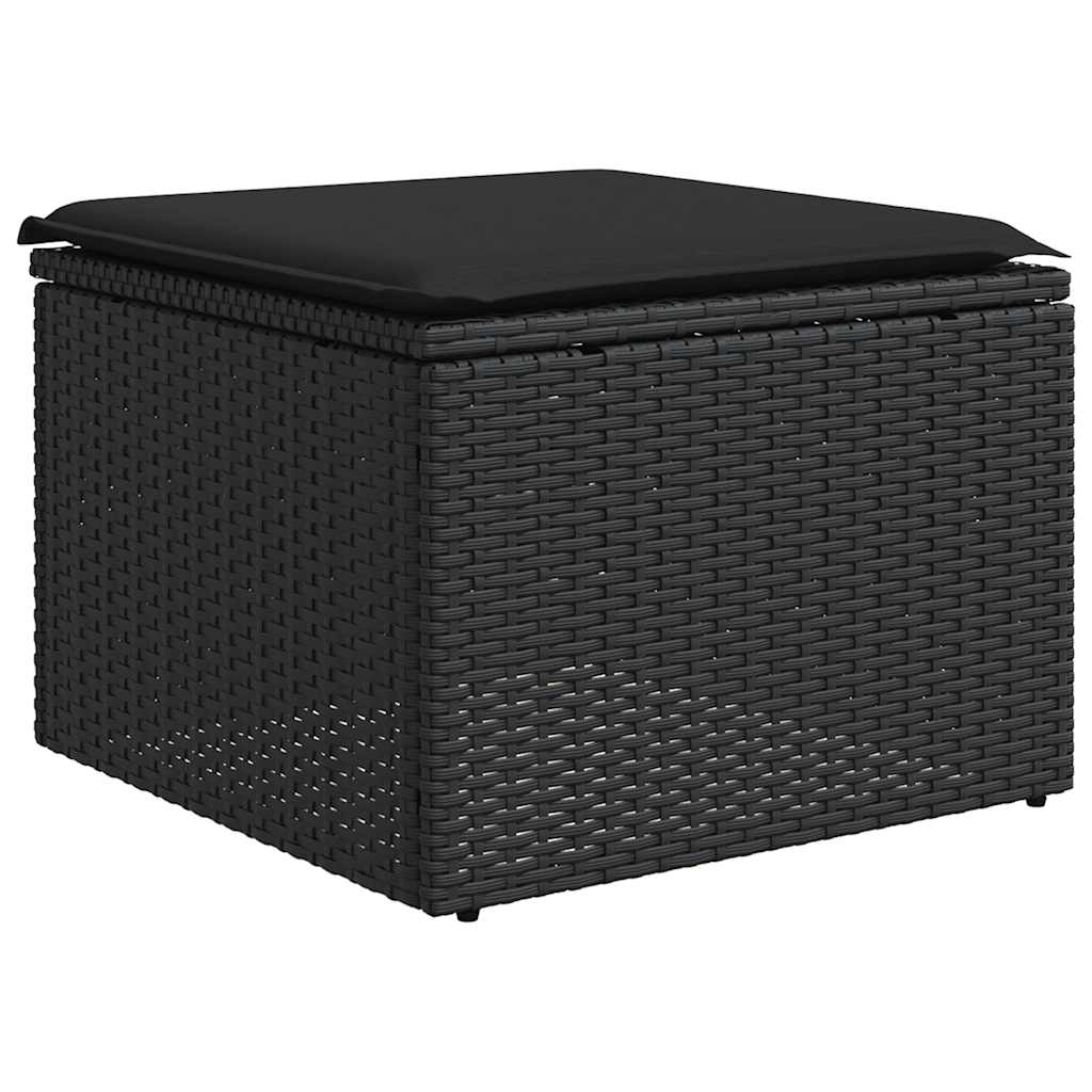 vidaXL Gartenhocker mit Kissen Schwarz 55x55x37 cm Poly Rattan