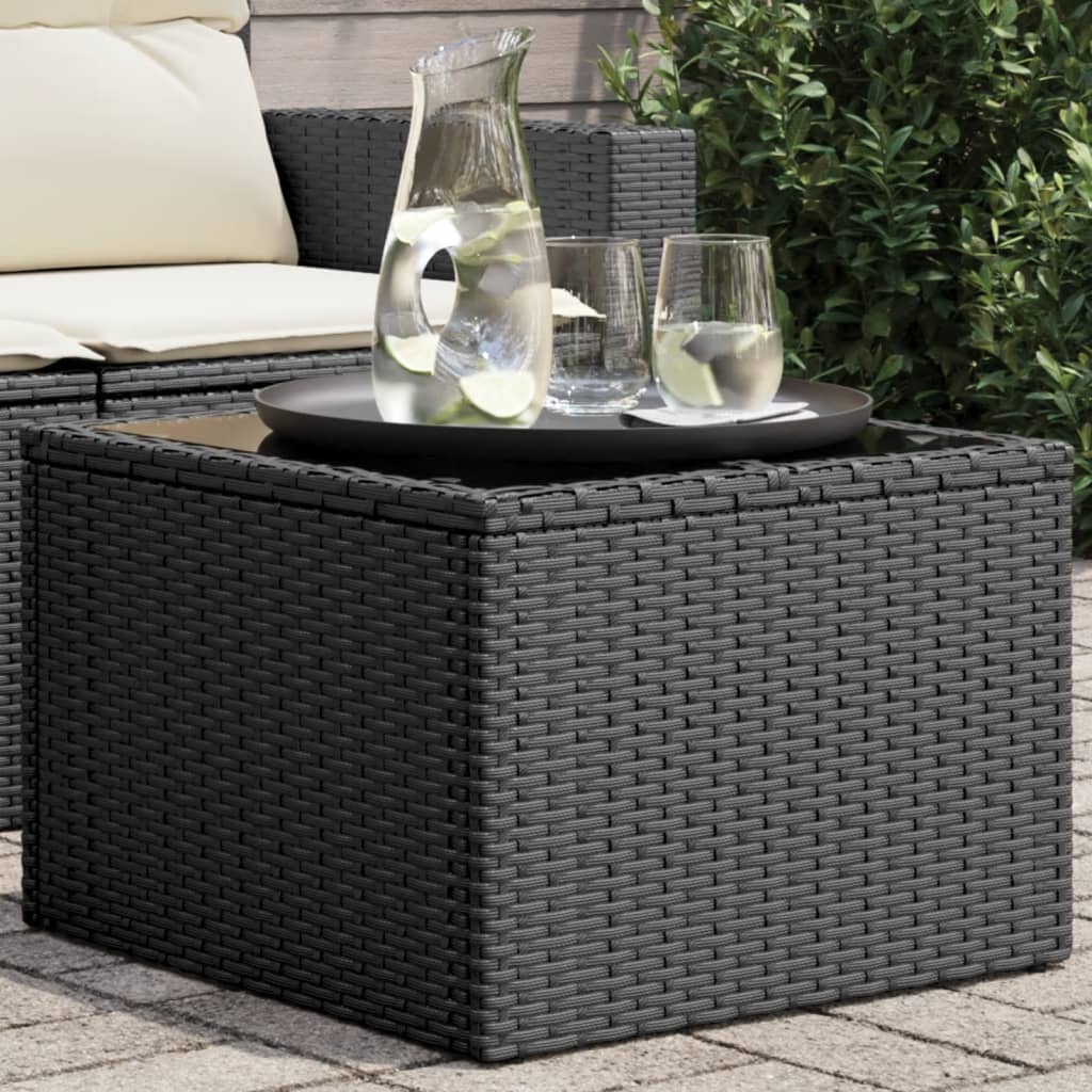 vidaXL Gartentisch mit Glasplatte Schwarz 55 x 55 x 37 cm Poly Rattan