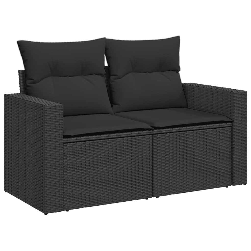 vidaXL Gartensofa mit Kissen 2-Sitzer Schwarz Poly Rattan