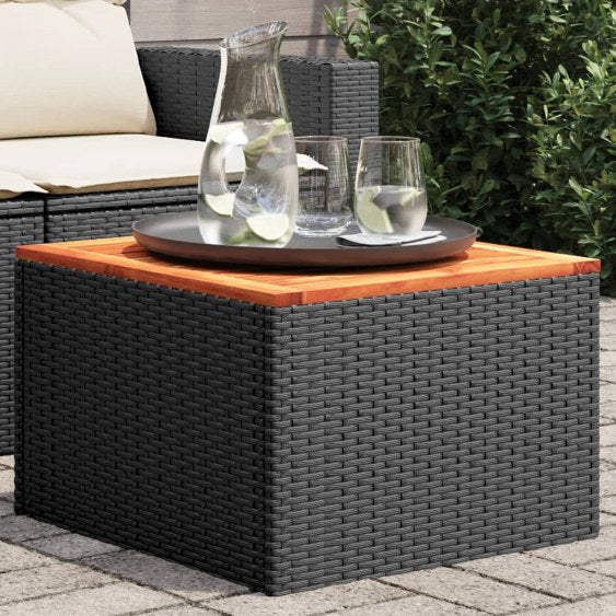 vidaXL Gartentisch mit Glasplatte Schwarz 55 x 55 x 37 cm Poly Rattan