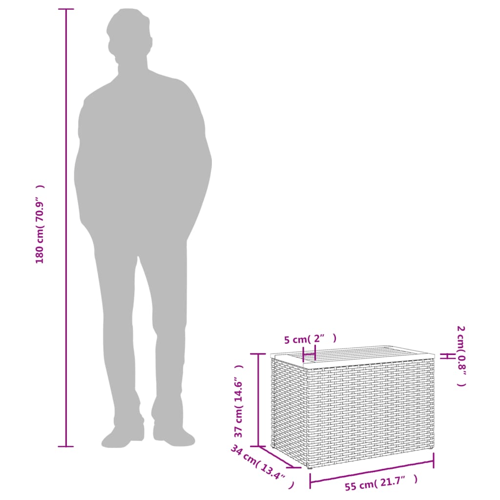 vidaXL Garten-Beistelltische 2 Stk Schwarz 55x34x37cm Poly Rattan Holz