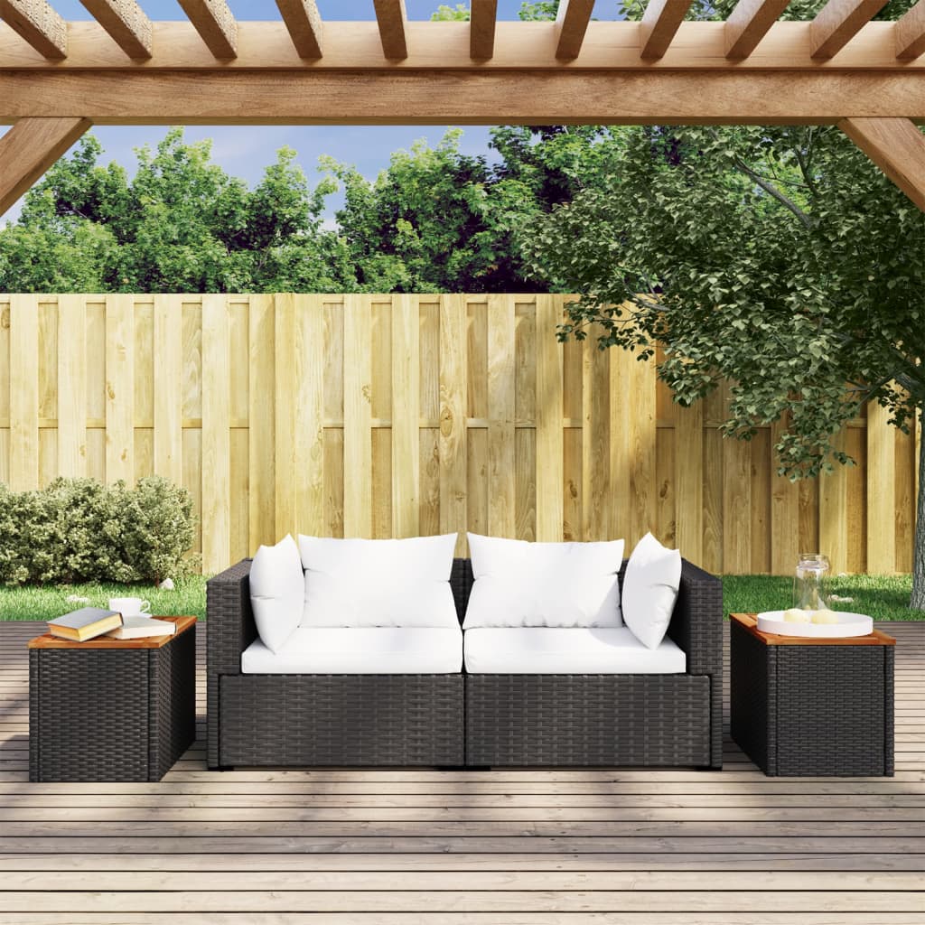 vidaXL Garten-Beistelltische 2 Stk Schwarz 55x34x37cm Poly Rattan Holz