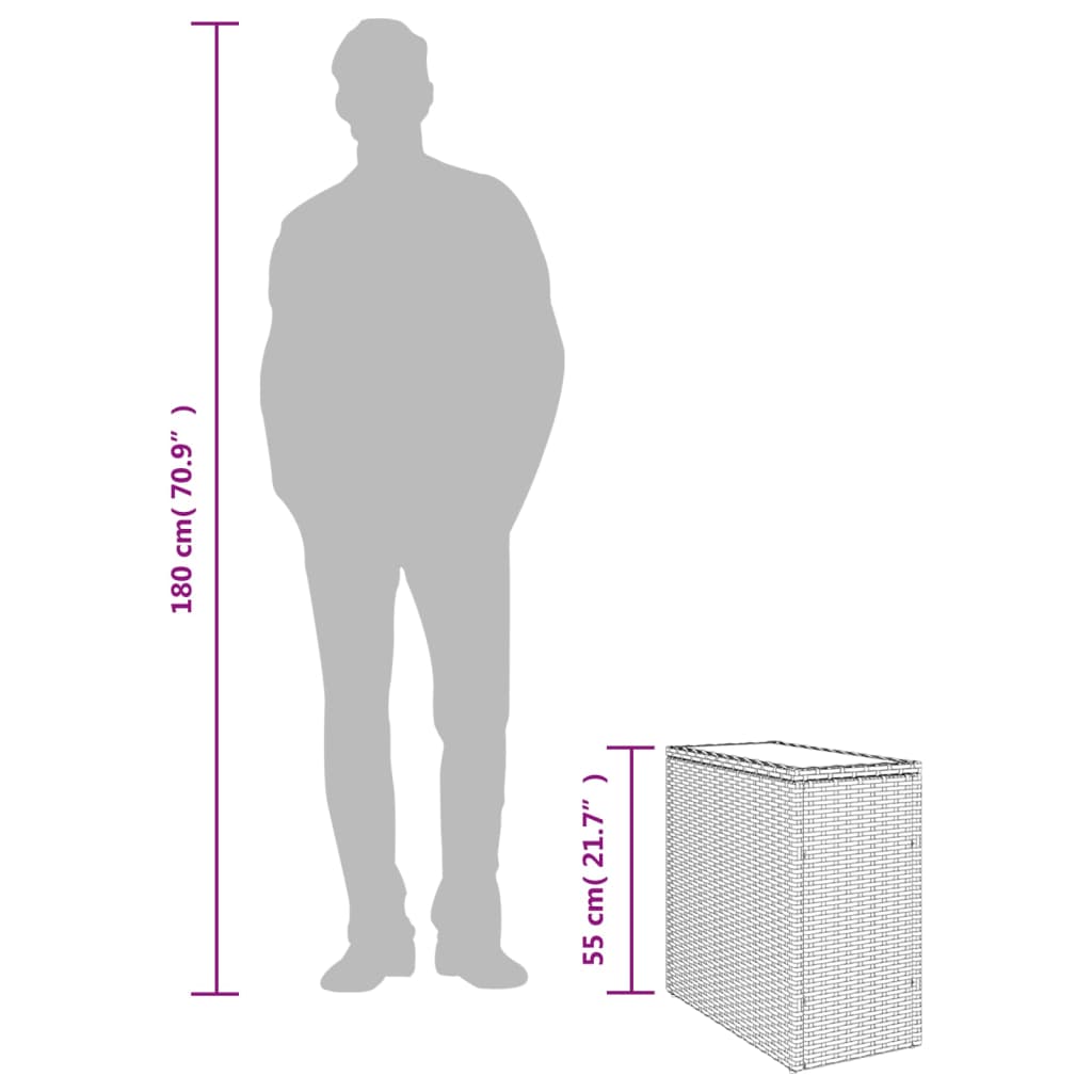 vidaXL Garten-Beistelltisch mit Glasplatte Schwarz 58x27,5x55cm Rattan