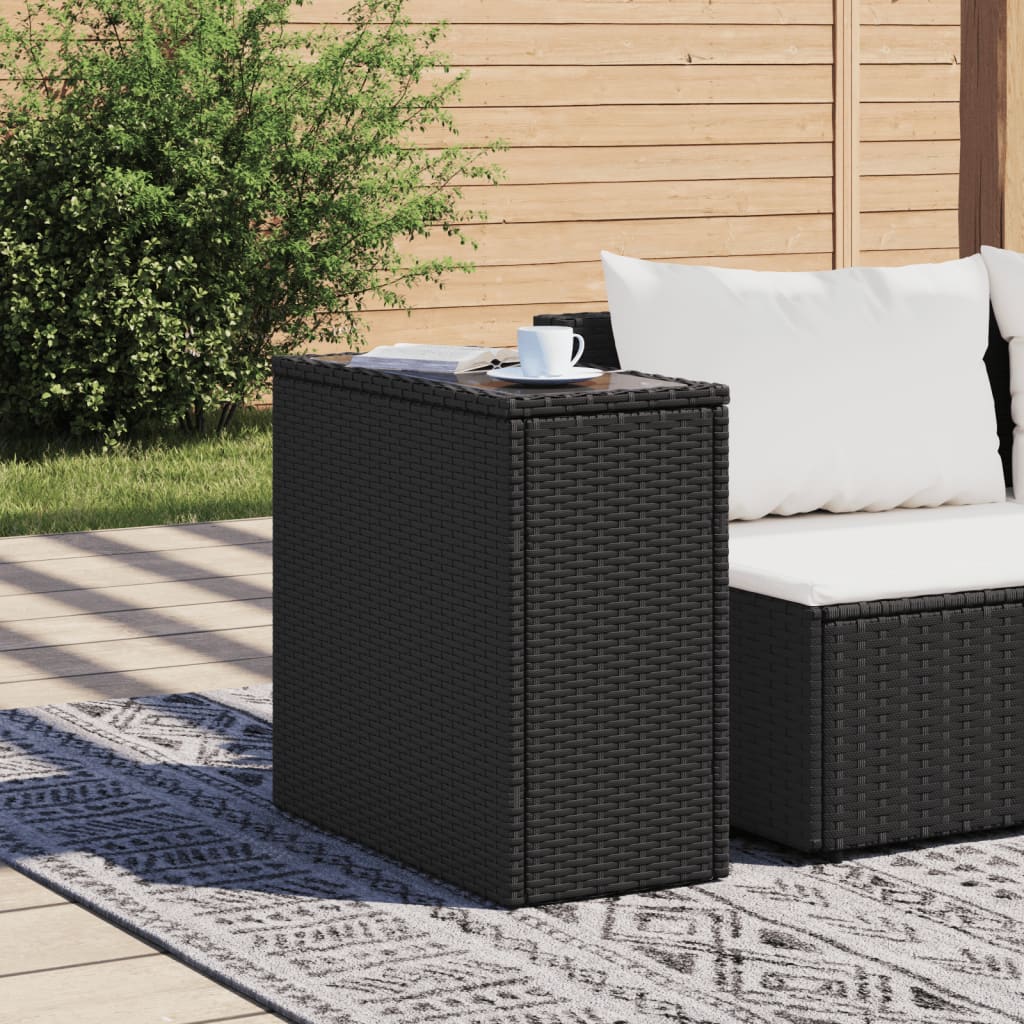 vidaXL Garten-Beistelltisch mit Glasplatte Schwarz 58x27,5x55cm Rattan