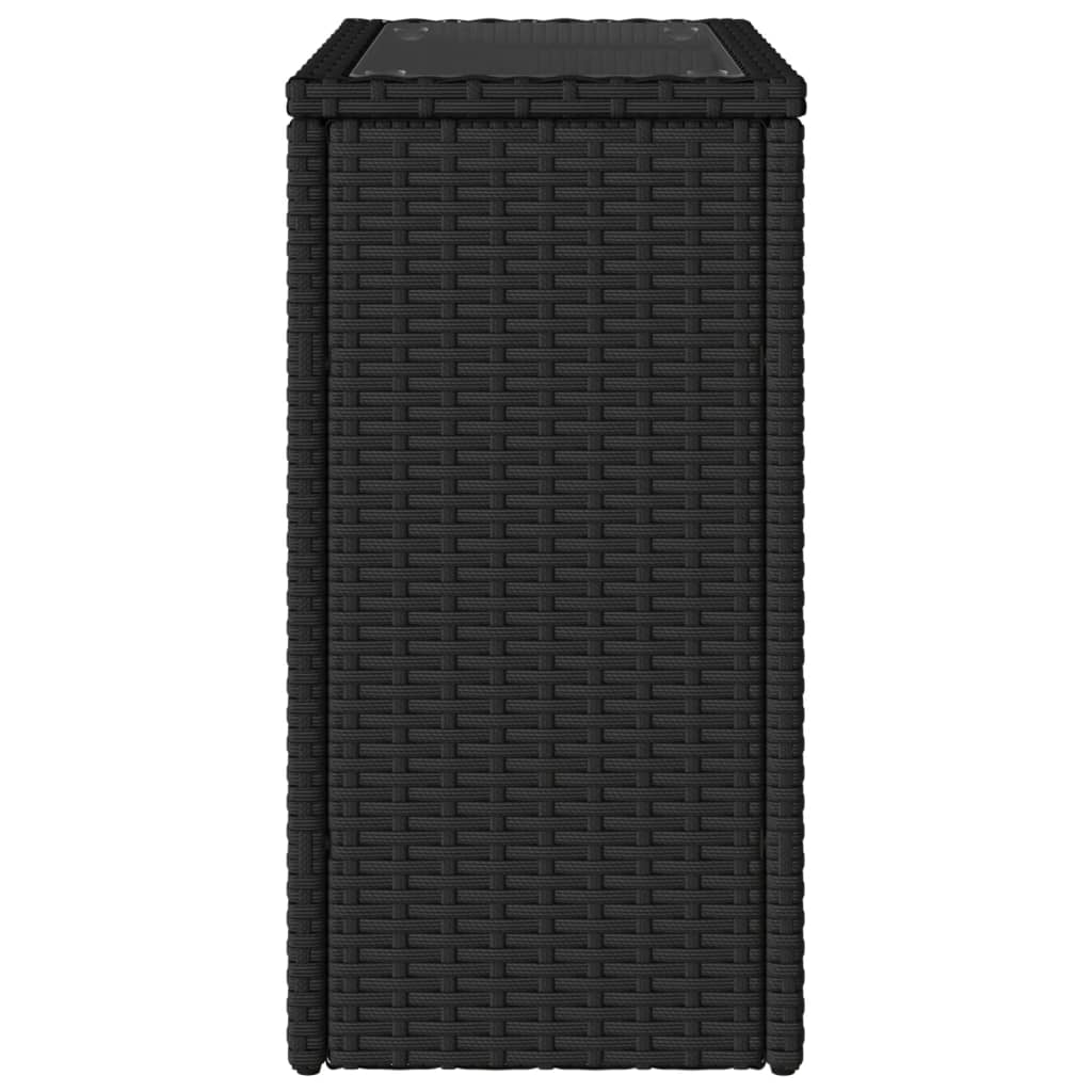 vidaXL Garten-Beistelltisch mit Glasplatte Schwarz 58x27,5x55cm Rattan