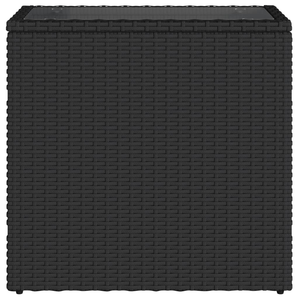 vidaXL Garten-Beistelltisch mit Glasplatte Schwarz 58x27,5x55cm Rattan