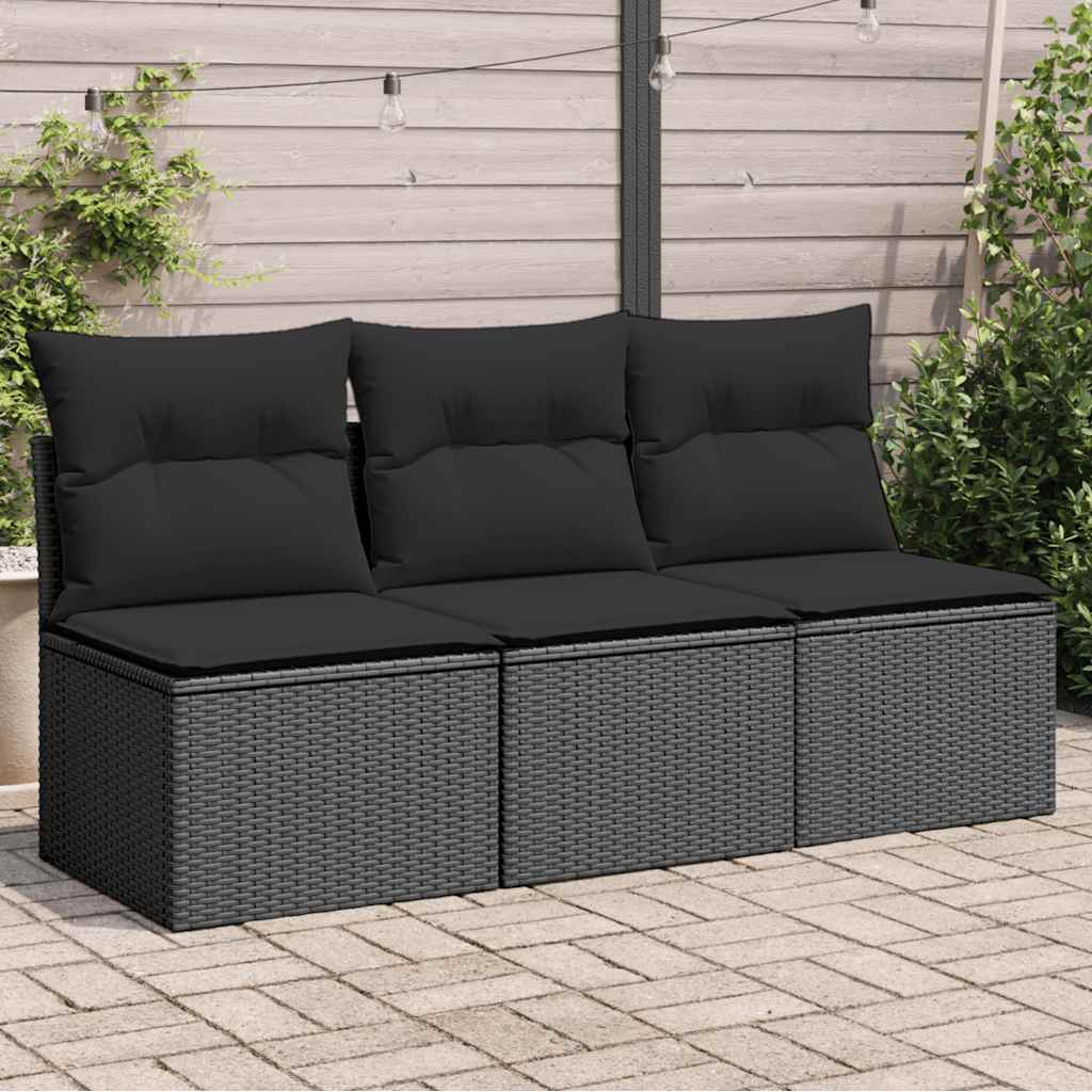 vidaXL Gartenstuhl ohne Armlehnen mit Kissen Schwarz Poly Rattan