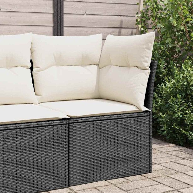 vidaXL Gartensofa ohne Armlehnen mit Kissen Schwarz Poly Rattan