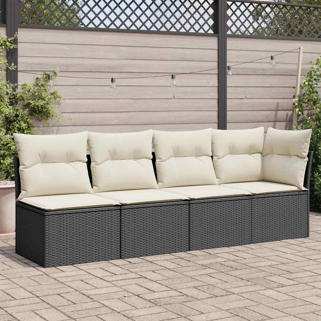 vidaXL Gartensofa ohne Armlehnen mit Kissen Schwarz Poly Rattan
