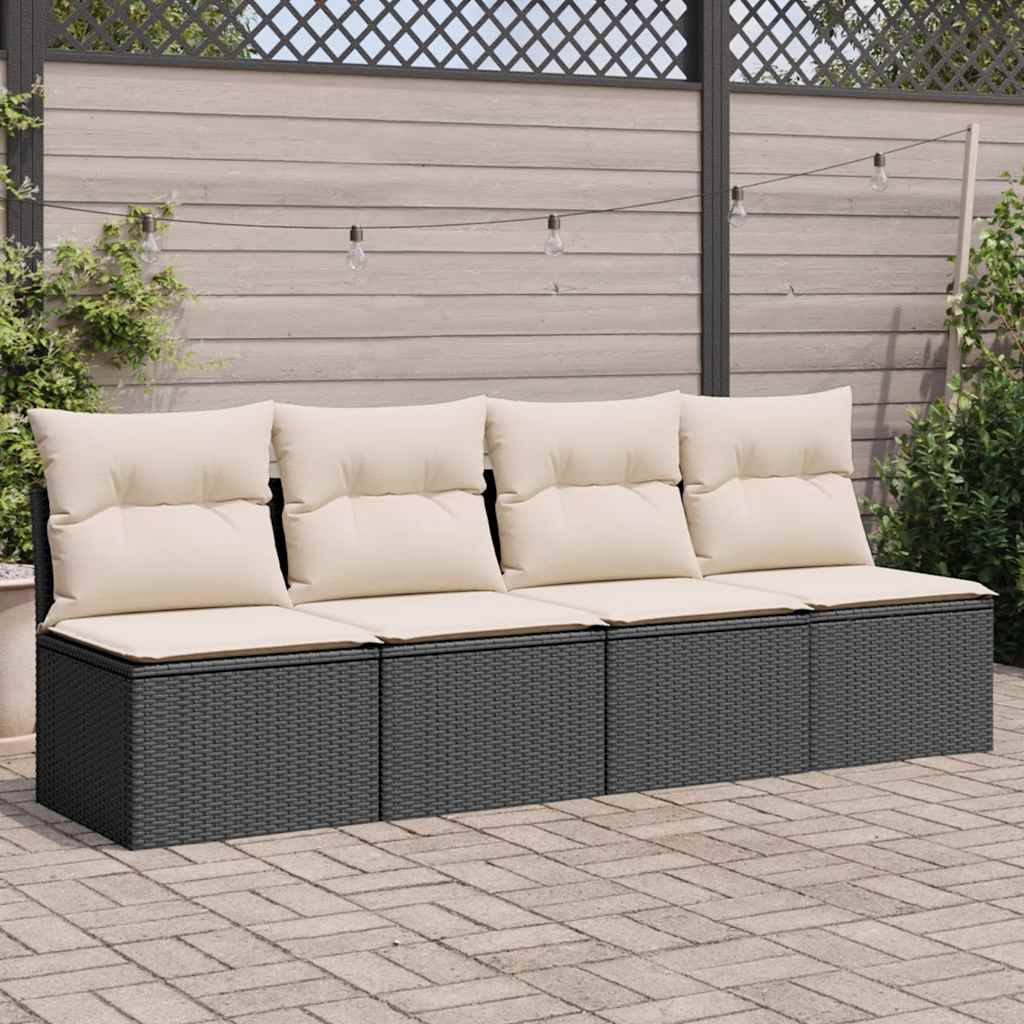vidaXL Gartensofa ohne Armlehnen mit Kissen Schwarz Poly Rattan