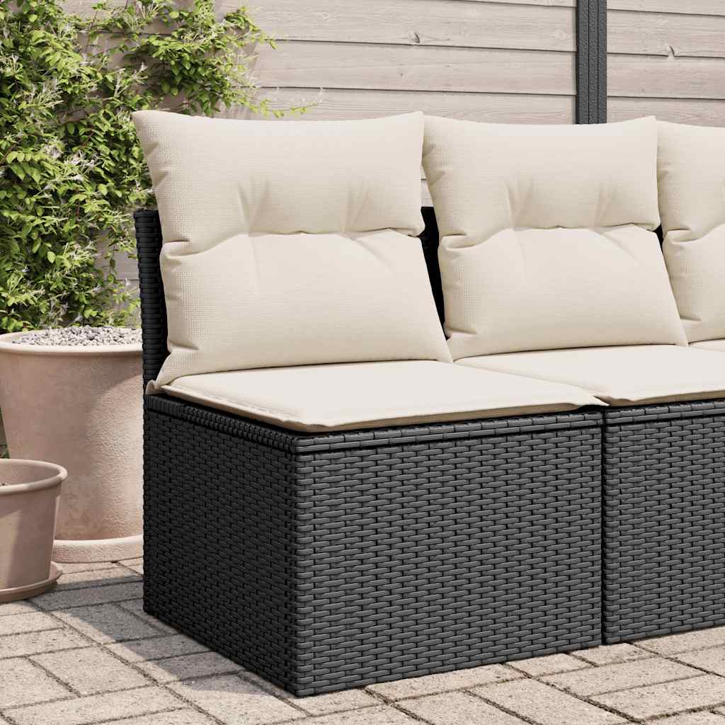 vidaXL Gartenstuhl ohne Armlehnen mit Kissen Schwarz Poly Rattan
