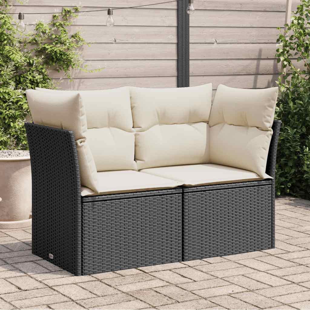vidaXL Gartenstuhl ohne Armlehnen mit Kissen Schwarz Poly Rattan