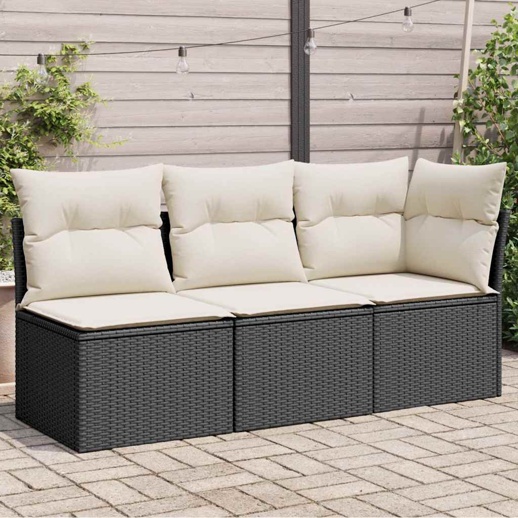 vidaXL Gartenstuhl ohne Armlehnen mit Kissen Schwarz Poly Rattan
