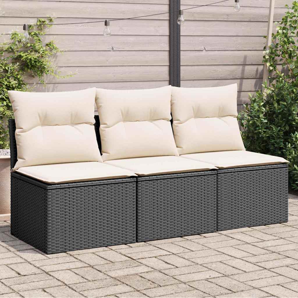 vidaXL Gartenstuhl ohne Armlehnen mit Kissen Schwarz Poly Rattan