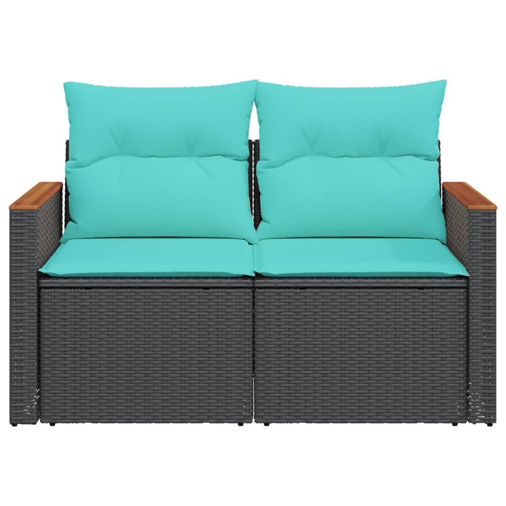vidaXL Gartensofa mit Kissen 2-Sitzer Schwarz Poly Rattan