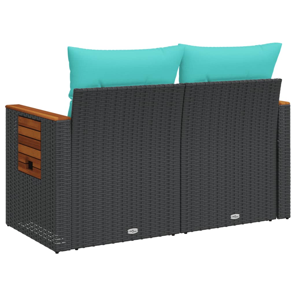 vidaXL Gartensofa mit Kissen 2-Sitzer Schwarz Poly Rattan
