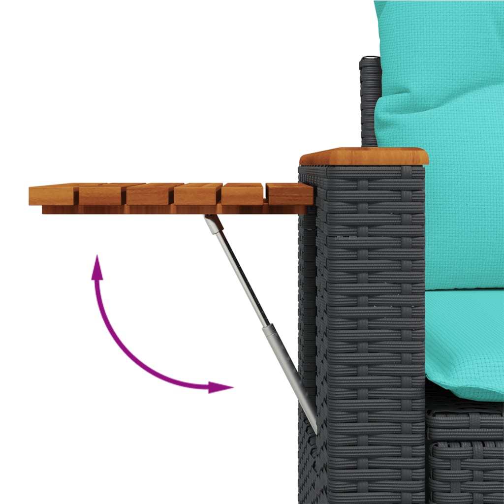 vidaXL Gartensofa mit Kissen 2-Sitzer Schwarz Poly Rattan