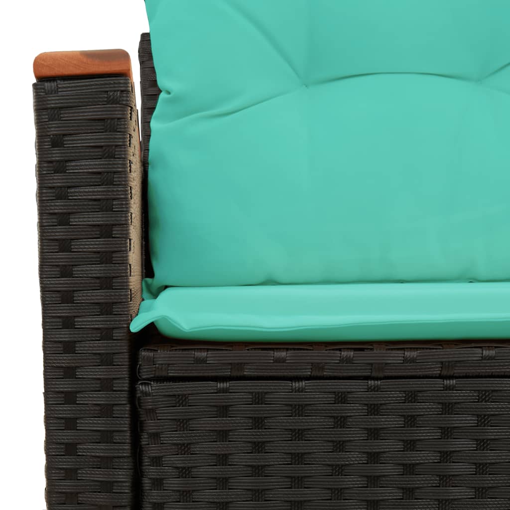 vidaXL Gartensofa mit Kissen 2-Sitzer Schwarz Poly Rattan