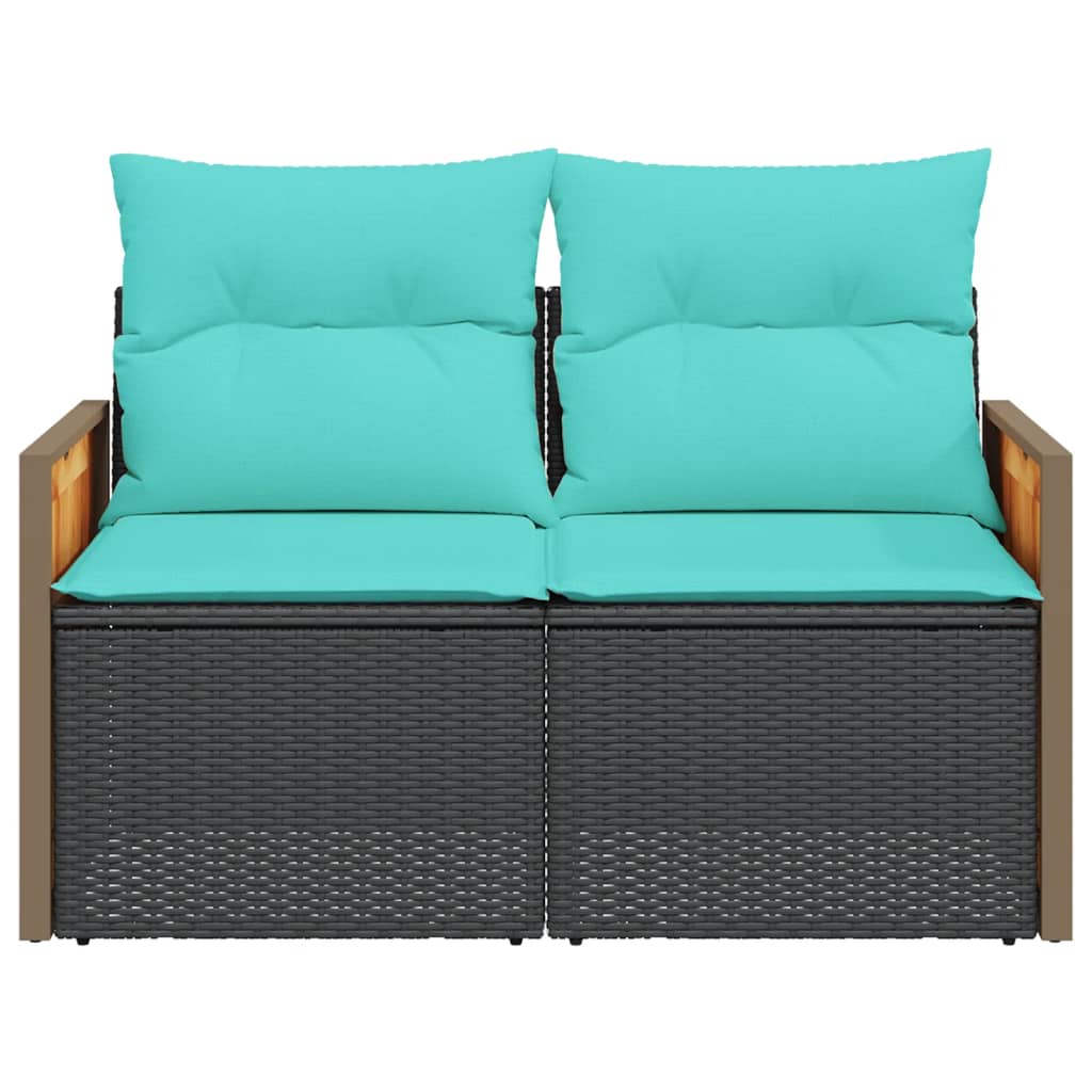 vidaXL Gartensofa mit Kissen 2-Sitzer Schwarz Poly Rattan