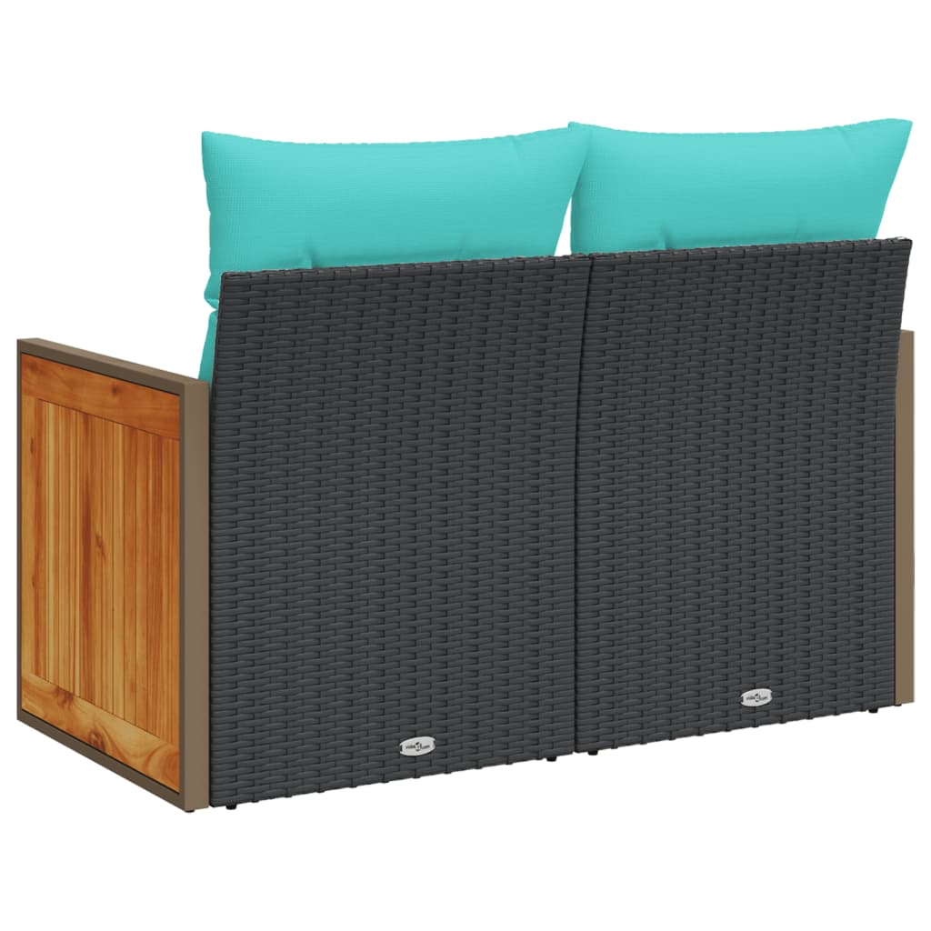 vidaXL Gartensofa mit Kissen 2-Sitzer Schwarz Poly Rattan