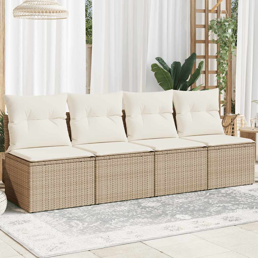 vidaXL Gartensofa ohne Armlehnen mit Kissen Schwarz Poly Rattan