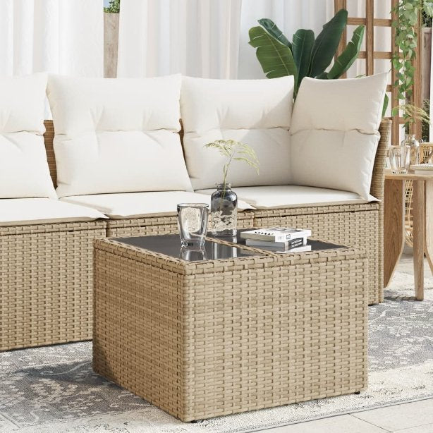 vidaXL Gartentisch mit Glasplatte Schwarz 55 x 55 x 37 cm Poly Rattan