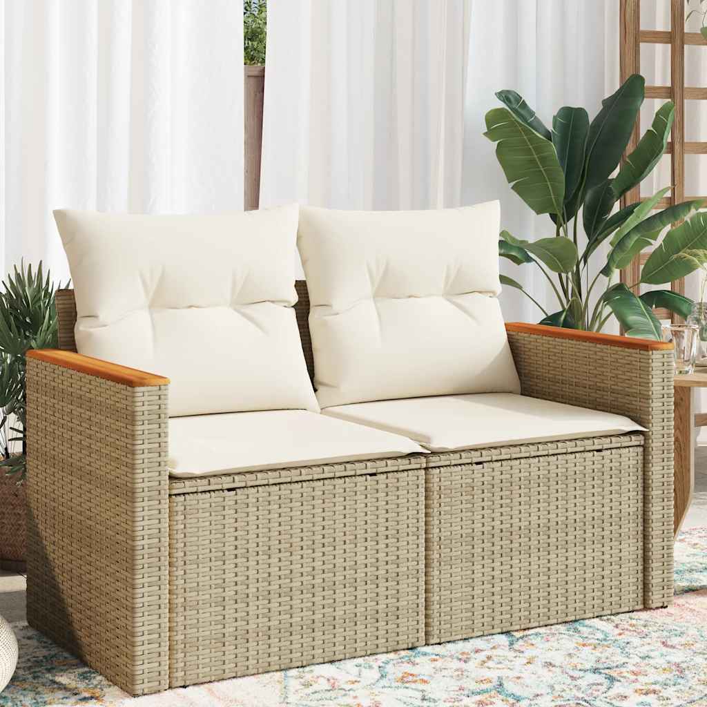 vidaXL Gartensofa mit Kissen 2-Sitzer Schwarz Poly Rattan