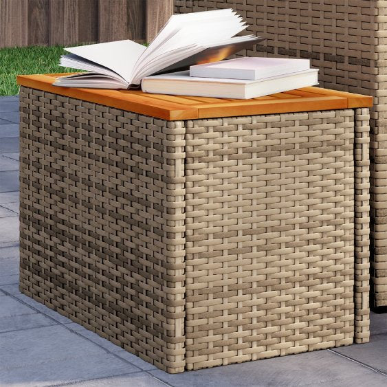 vidaXL Garten-Beistelltische 2 Stk Schwarz 55x34x37cm Poly Rattan Holz