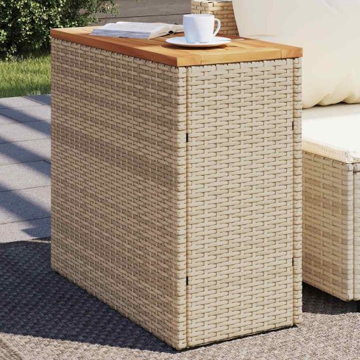 vidaXL Garten-Beistelltisch mit Glasplatte Schwarz 58x27,5x55cm Rattan